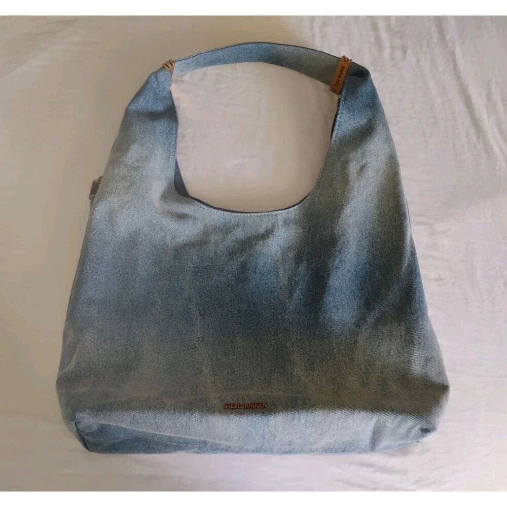 Steve Madden Denim Jean Hobo Slouch Shoulder Bag Blue Bdempsys EUC